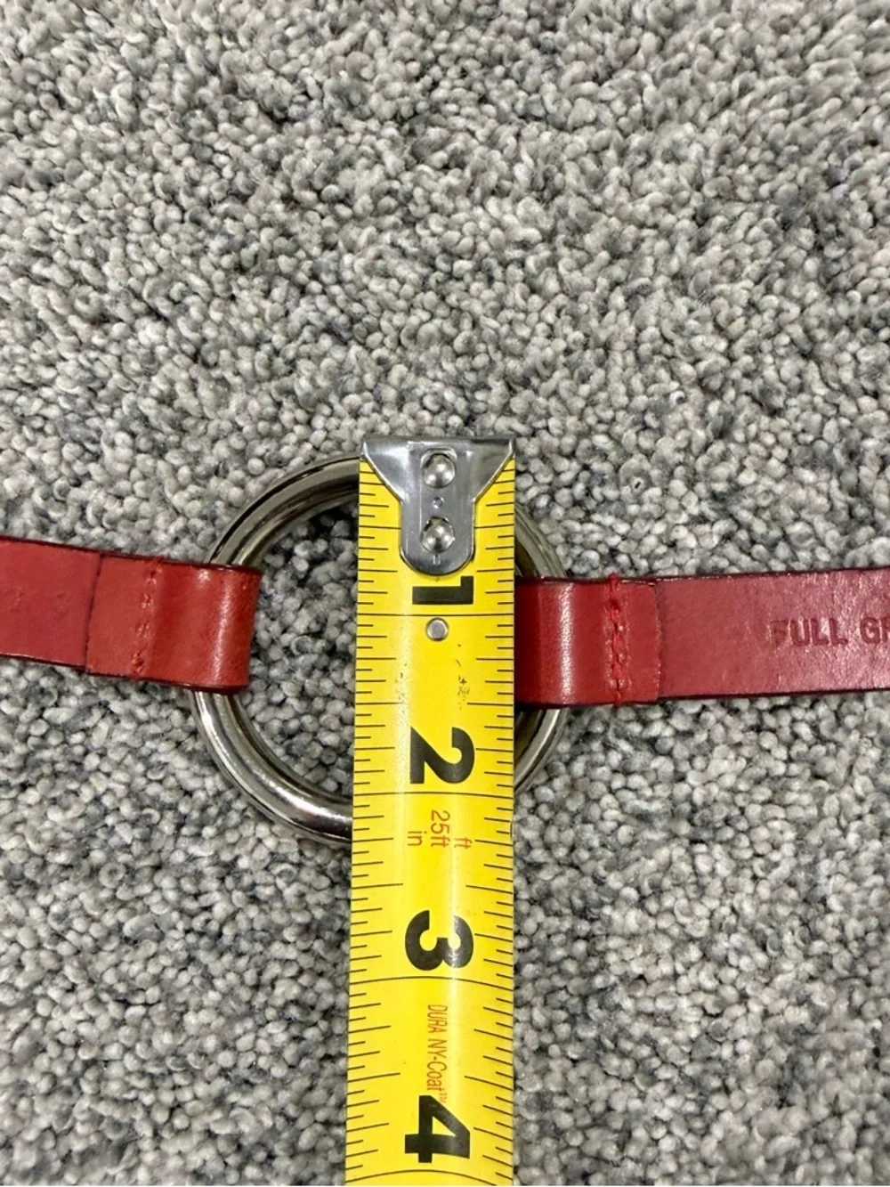 Guess Full Grain Leather .5 “ 5 Silver O-Rings Red Belt Hangs Around Hip Boho S